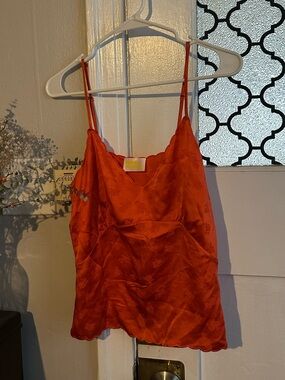 From Future Orange Silk Cami Top with Scalloped Hem